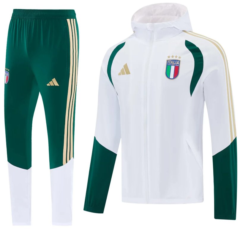 AAA Quality Italy 25/26 Windcoat Hoodie Tracksuit - White/Green